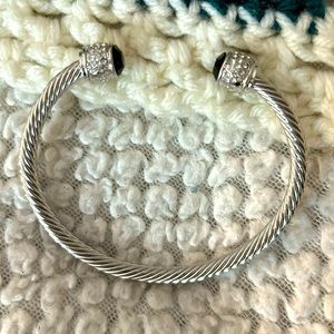 Vintage Signed Fervor Cable Cuff Stone Bracelet